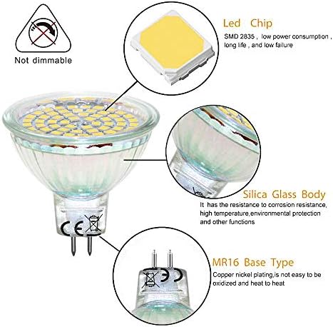 GVOREE MR16 GU5.3 LED 12V Light Bulbs 5W Daylight White Replace 40W Halogen GU 5.3 MR 16 Spotlight 4000K Neutral White 450 Lumens 120°Beam Angle Ø50 x 48mm (Pack of 10)
