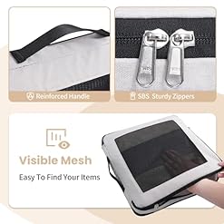 Set de 6 cubes de rangement a compression extra forte sacs spacieux en maille respirante et nylon adaptes au rangement de vetements et chaussures pour maison ou voyages Creme