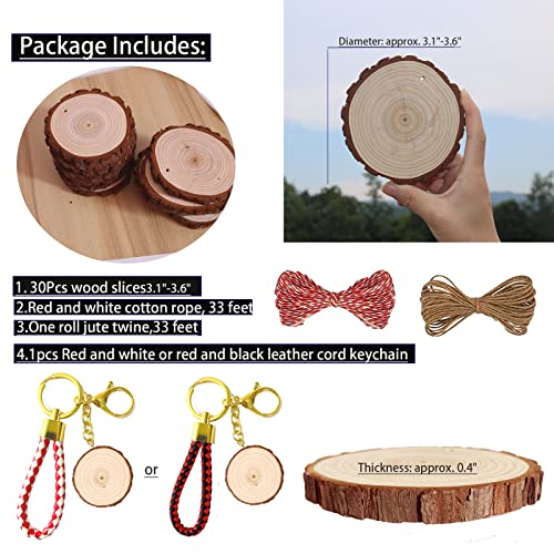 image for SENMUT Wood Slices 30 Pcs 3.1-3.6inch Natural Rounds Unfinished Wooden