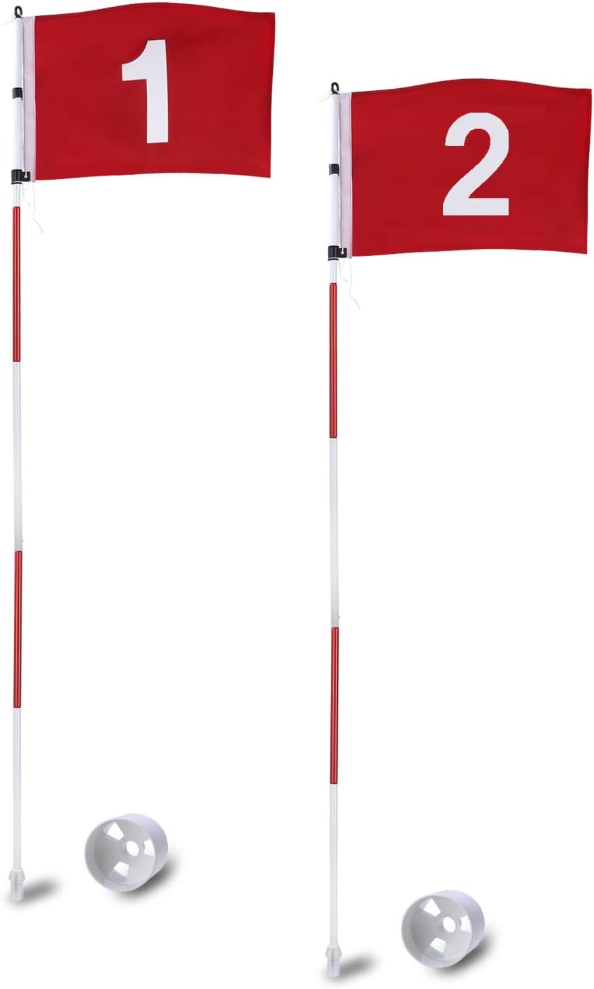 KINGTOPGolf Flagstick 6ft, Portable Five-Section Design for Backyard Practice Putting Green, Driving Range Golf Pin Flag Hole Cup Set, Gift Idea