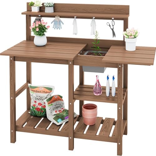 SERWALL Outdoor Potting Bench with Removeable Sink,Rot-Resistant ...