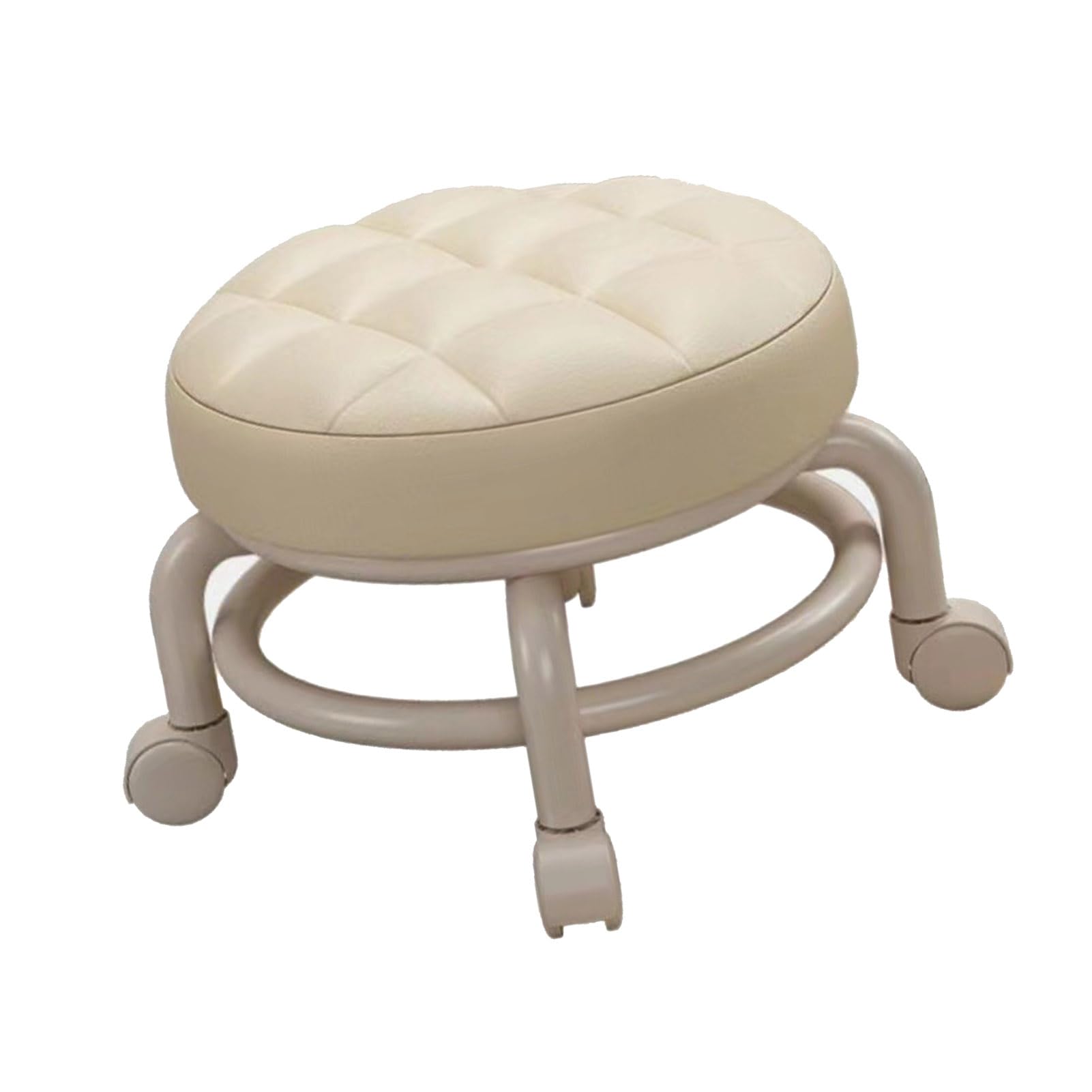 Taburete bajo con Ruedas Cuero PU con Asiento de Esponja Suave Cómodo Diseño Giratorio de 360 ​​Grados para Uso en Casa o para Niños y Adultos