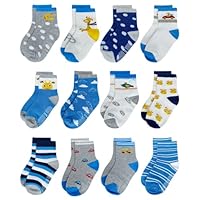 YANWANG 12 Pairs Non-Skid Cotton Socks with Grip for Baby Toddler Boys Girls