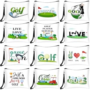 Shinylin 24 Pcs Golf Gift Bag Golf Cosmetic Bags Golf Accessories for Women Men Inspirational Golf Pouch Zipper Golf Toiletry Organizer Golf Wristlet Wallet for Golf Player Golf Lovers Gift,12 Style