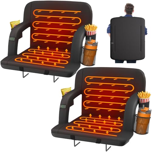 HOPERAN 21' 2pcs Dual-Sided Heated Stadium Seats for Bleachers with Back Support, 3 Levels Heating Stadium Seating for Bleachers Seat with Backrest, 5 Pockets Portable Stadium Chair for Outdoor
