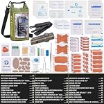 154 Pieces Waterproof First Aid Kit with Waterproof Cell Phone Pouch Roll Top Boat Emergency Kit 2-in-1 Emergency Medical Kit