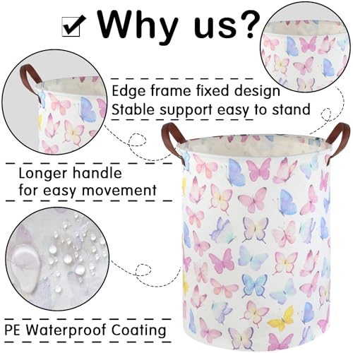 Image of Butterfly Laundry Basket Girls Hamper,Baby Nursery Clothes Hamper,Foldable Waterproof Large Storage Baskets for Girls Bedroom,Butterfly Room Decor,Gift Baskets(Colorful butterfly)
