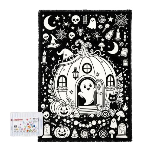 59 X 50 Inch Fringed Halloween Painted Coloring Blanket for Home Decor,A - image 1