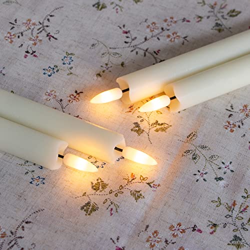 Image of LED Flameless Taper Candles with Remote Timer,Ivory Battery Operated Flickering Window Candles,Pack of 4 Real Wax Warm Fire 3D-Wick Flameless Candlesticks,Home Wedding Decor(0.78 inch x 9.64 inch)