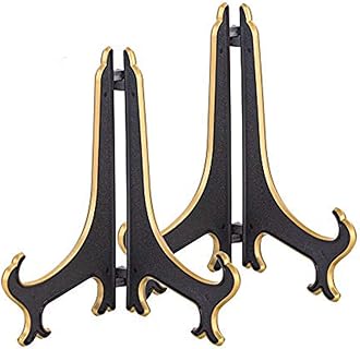 Artliving 8 Inch Plate Display Stand - Adjustable Easel Holder for Decorative Plates, Pictures, Cookbooks - Black Gold Tabletop Stands with Foldable Design - 2 Pack