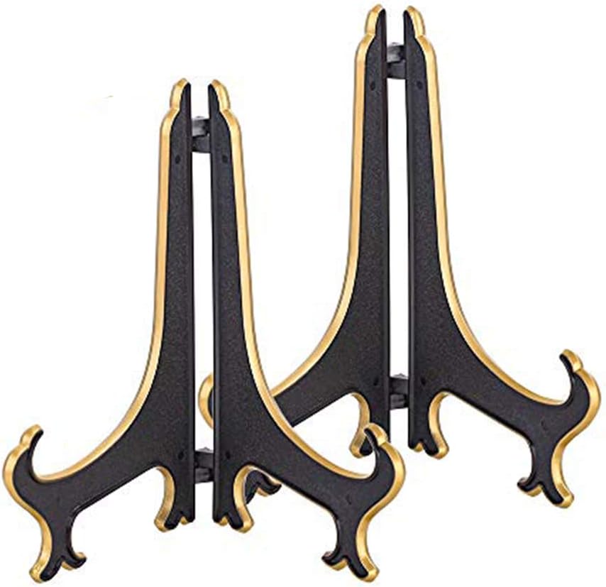 Artliving 10" Decorative Plate Stand Holder Plastic Picture Easel Display Stand Picture Frame Stand Black Gold