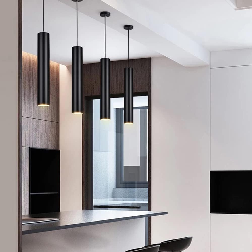Black Single Head Hanging Lamp Ceiling Downlight Cylindrical Suspension Light Modern Led Light Aluminum Long Tube Chandelier Kitchen Island Light Bedroom Ceiling Downlights/3 * 60Cm/Neutral Light