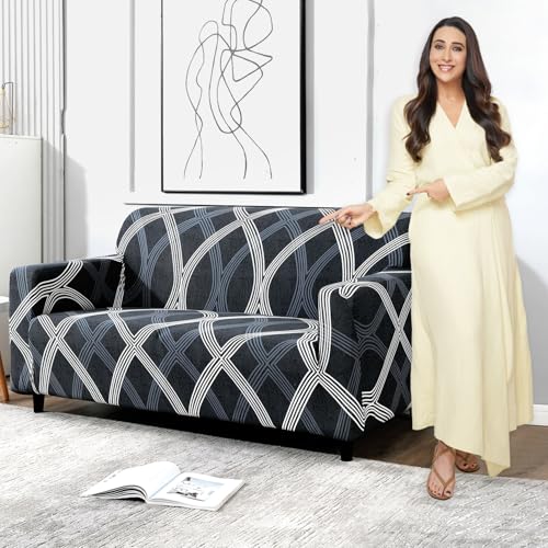 Image of HOKIPO Stretchable Elastic Couch Cover 3 Seater, Shadow Grey (AR-4095-D18)