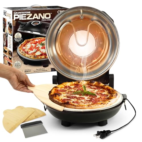 PIEZANO Crispy Crust Pizza Oven by Granitestone – 12 Inch Electric Pizza Oven Indoor Countertop Maker with Ceramic Stone Heats up to 800˚F for Stone Baked Pizzeria Style at Home As Seen on TV Products