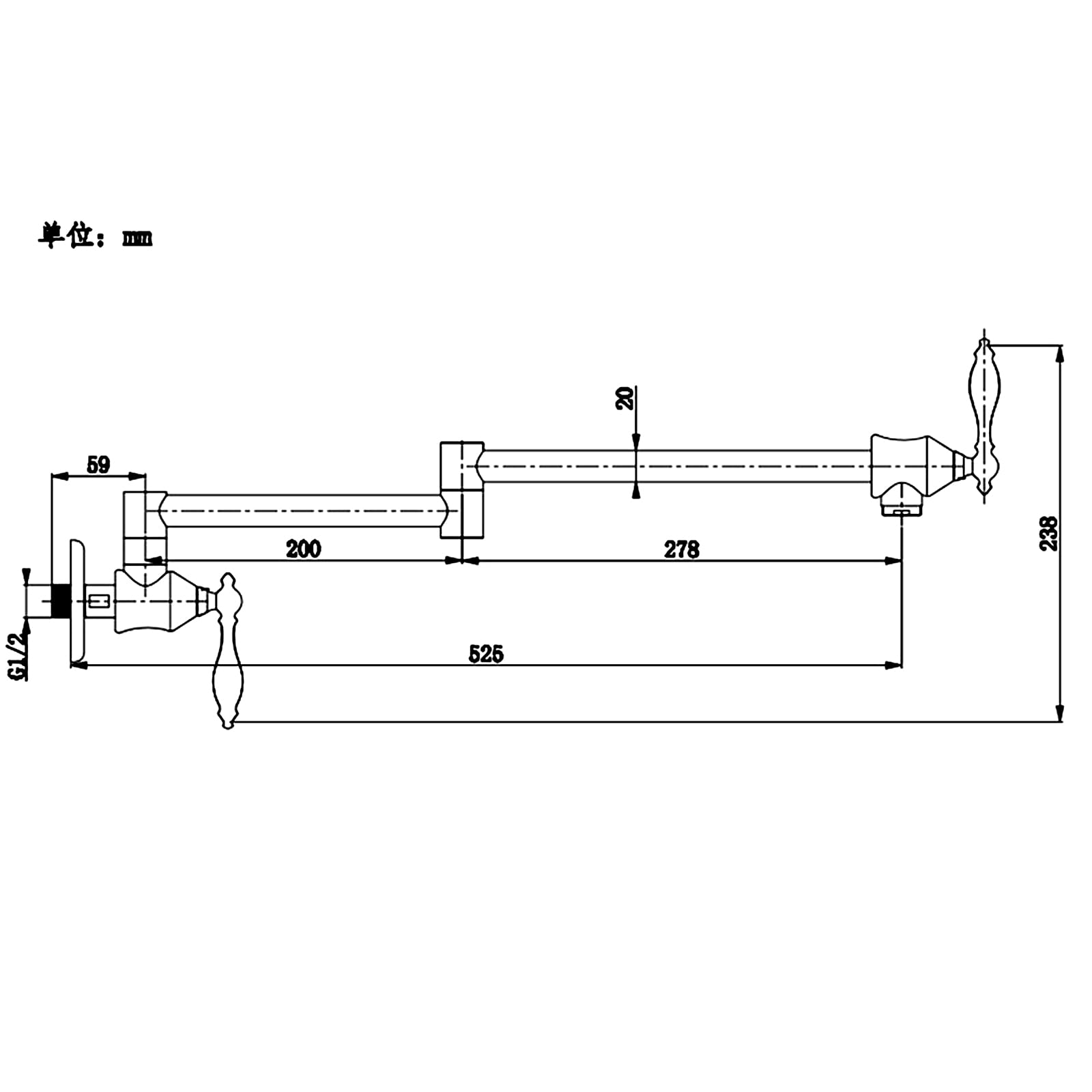 Riempitore di pentole in Ottone, Rubinetto riempitore di pentole Montaggio a Parete, Rubinetto da Cucina in Ottone Pieghevole Estensibile da Parete Commerciale con Bracci oscillanti a Doppio
