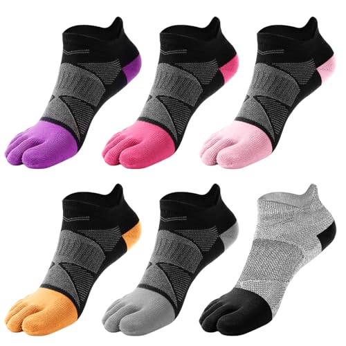6 Paia Calzini a Cinque Dita da Donna, Calzini con Dita Separate in Cotone, Calzinis Sportivi in Cotone Traspirante, Resistente all'abrasione per lo sport (IT, Numero, 25, Regular, Regular, A)