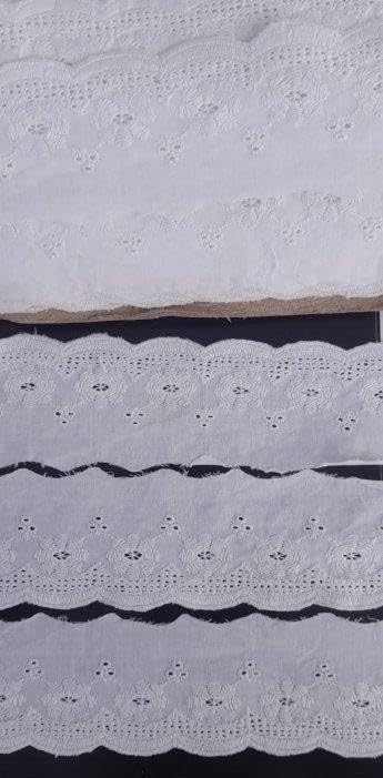 Image of PCJS - 5 Meter Cotton Soft Premium Embroidered Designed Single Side Scallop Schiffli Lace , White Cotton Lace Border for Dress, Kurtis, Dupatta, Bag, Craft and Decorations (PCJS Schiffli, White - Dyeable, 5 cm) - 5 Mtr