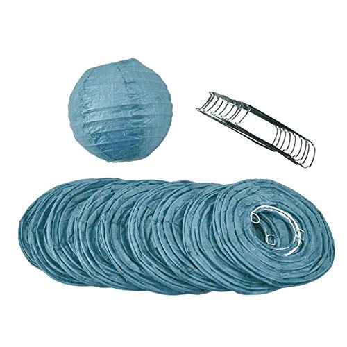 PaperLanternStore.com Quasimoon 4" Tahiti Teal Round Paper Lantern, Even Ribbing, Hanging (10 Pack)