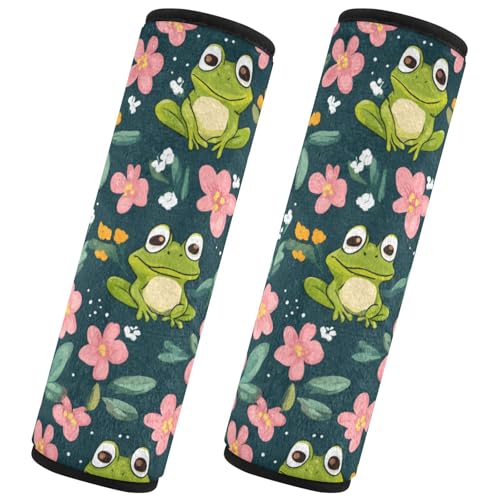 Seat Belt Covers 2 Pack Funny Frogs Car Seat Strap Covers Super Soft Floral Car Seat Neck Cover for Boys Girls Adults Babies S