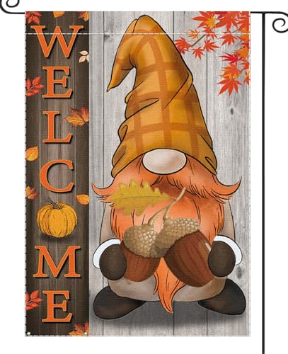 Drapeau d'automne pour d&eacute;corer votre pelouse avec un nain de bienvenue chaleureux