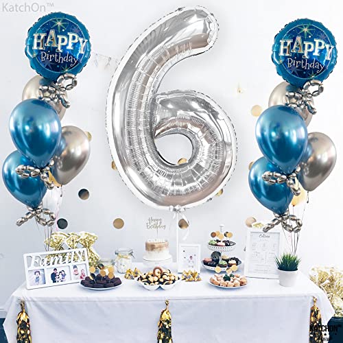 Image of Katchon, 40 Inch Silver Number 6 Balloons For 6th Birthday Decorations