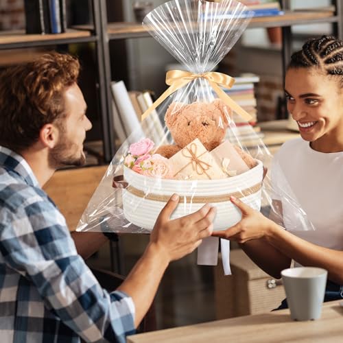 Image of Colingmill 2026 Graduation Large Woven Basket for Gifts Empty Set with Gift Bags and Ribbon Gift Baskets and Wrapping Set Storage 14 inchx 10 inchx 5.5 inch Decorative Box for Class of 2026 Graduation(White)