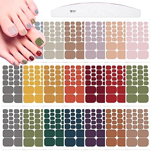XEAOHESY 440 Pieces 20 Sheets Dark Solid Color Toenail Polish Strips Toe Nail Wraps Self-Adhesive Gel Nail Strips Toe Nail Stickers Full Nail Wraps for Women with Nail File Cover