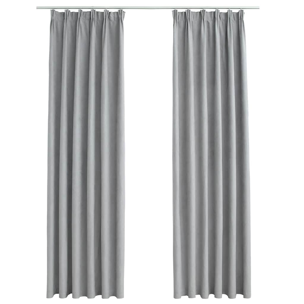 Rideaux occultants haut de gamme gris aspect daim avec crochets métalliques