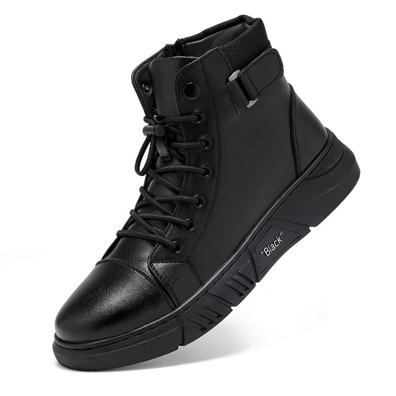 Image of Men's Italian High Top Leather Boots Non-Slip Soft Motorcycle Shoes Black Side Zipper Chukka Classic Business Boots