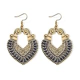 MALOYANVE Pendientes de gota étnicos bohemios vintage para mujer, aretes colgantes de lágrima de filigrana de oro antiguo, joyería tribal gitana retro, Medio, Metal, Sin piedra preciosa