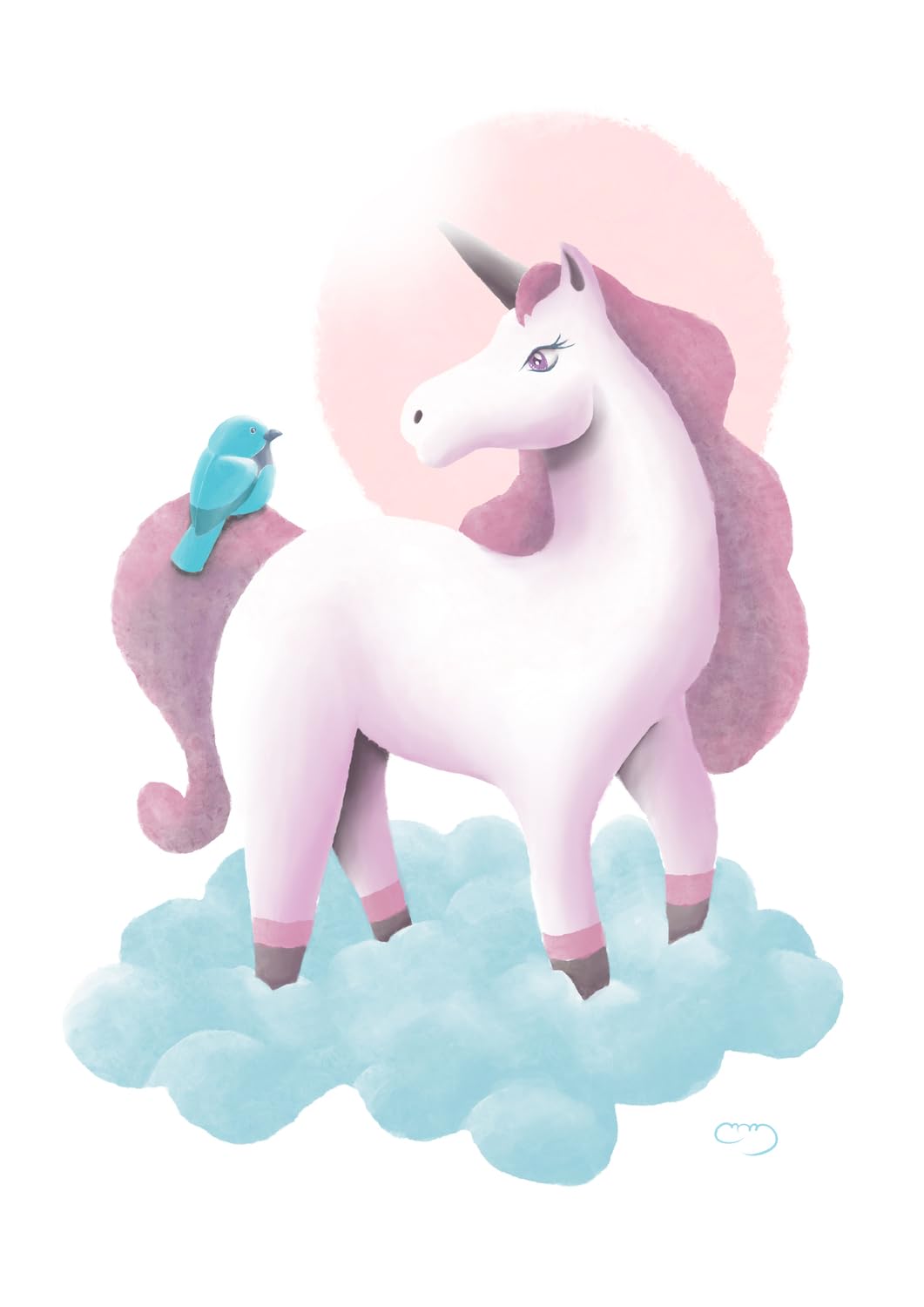 Lámina infantil de unicornio sobre nube para crear un dormitorio de bebé relajante y mágico