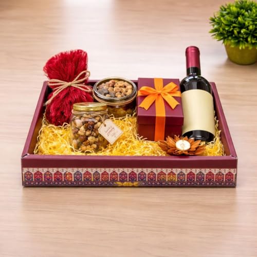 Image of SATYAM KRAFT 12 Pcs Multipurpose Decorative Folding Cardboard Gift Box | Premium Paper Hamper Empty DIY Tray for Wedding, Birthday, Gifting, Gift Packaging, Festive Foldable Hampers, Stylish Return Gifts (Maroon)