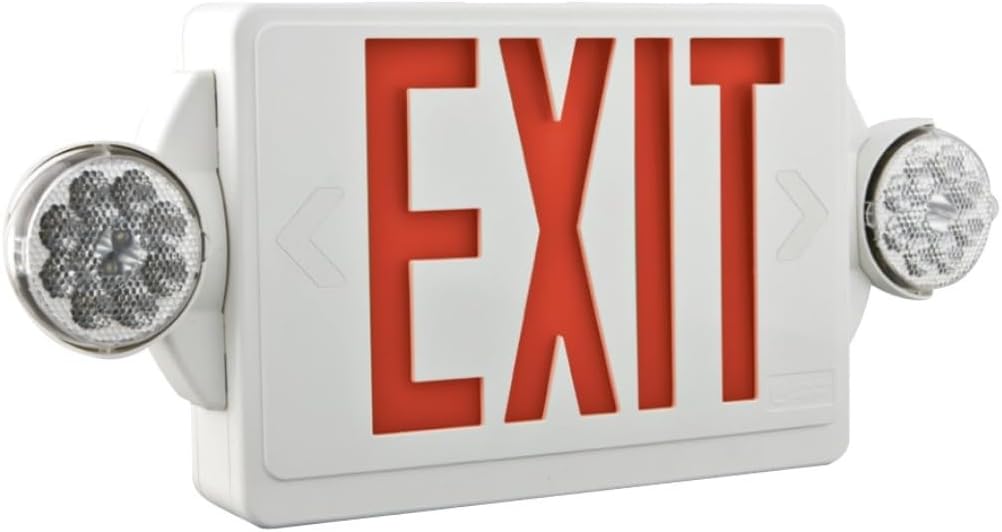 Lithonia Lighting Quantum LED Exit Sign/Emergency Light Combo, Exit Sign and Emergency Lights for Business, 2 Lamps, Green Letters, White (LHQM LED G M6)