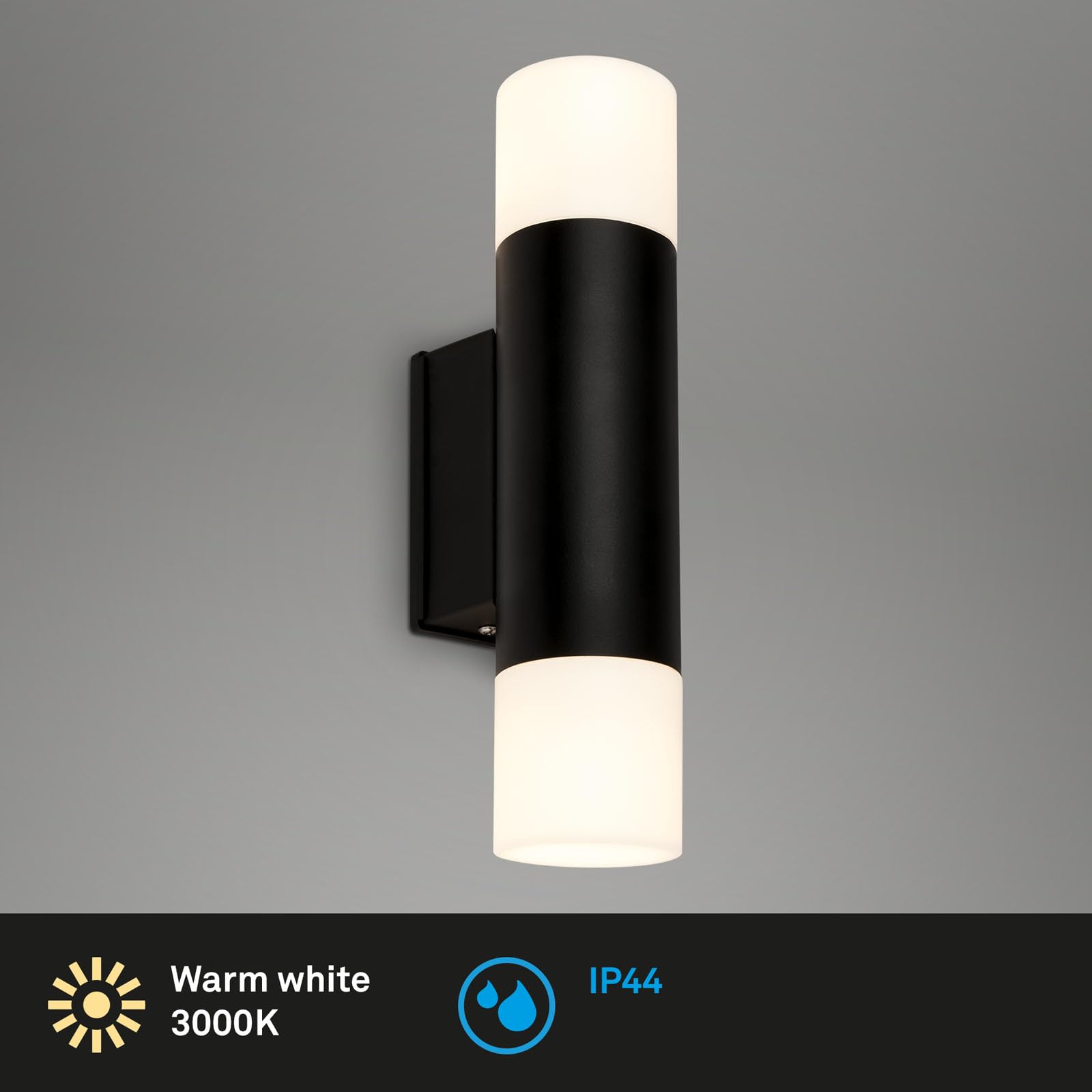 BRILONER – LED Lampe Badezimmer Schwarz, 27,5 cm, IP44 Spritzwasserschutz, Warmweißes Licht, Wandlampe, Wandleuchte Innen, Spiegelleuchte Bad, LED Licht, Badlampe, Spiegellampe (Packung mit 2)