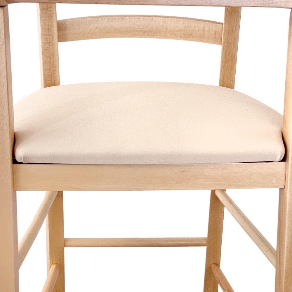 okaffarefatto zimbardi costanza Seggiolone in legno naturale con seduta imbottita in similpelle beige/crema