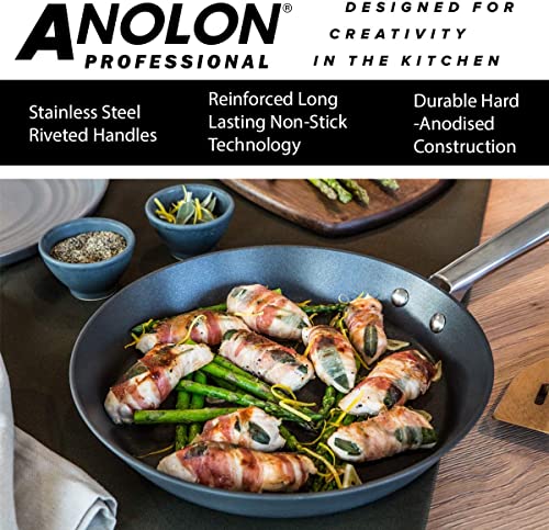 Anolon Professional Non Stick Pots And Pans Set Of 5 - Cookware Set With Milkpan, Saucepans With Toughened Glass Lids & Frying Pan, Oven & Dishwasher Safe Cookware, Black #TOP3