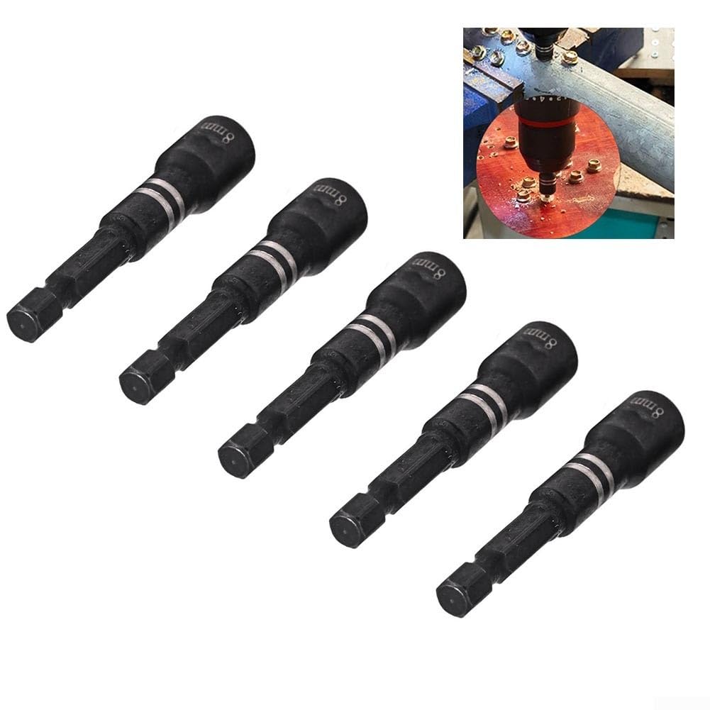 Set di 5 chiavi a bussola esagonali, 8 x 65 mm, in acciaio al cromo-vanadio, con punta magnetica, per trapano elettrico, riparazioni auto fai da te