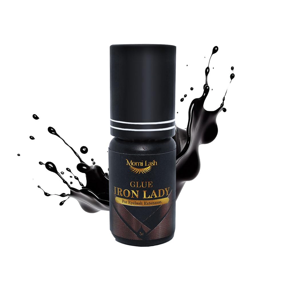 Momi Lash Glue Iron Lady, Extra Strong Eyelash Extension Glue, 1 Sec Drying time, Retention 5 Weeks, Professional Supplies Lash Glue for Eyelash Extensions, Eyelash Glue Black Lash Adhesive 5g