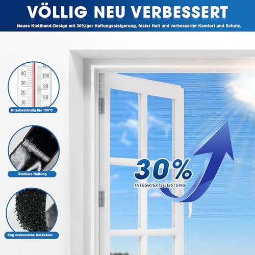 YANGTE Fliegengitter für Fenster-150 x 180 cm Weiß Insektenschutz Fenster mit Gesteigerte höherer Klebkraft Klettband, Fliegengitter Fenster ohne Bohren, Fliegennetz & Mückennetz für Fenster