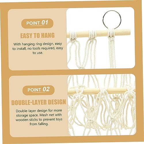 Double couche hamac de rangement maille pour peluches avec support mural décoratif