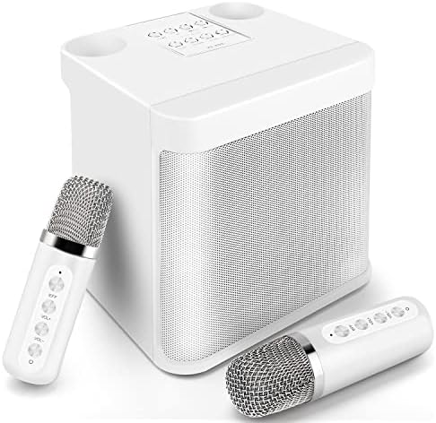 Karaoke Machine with 2 Wireless Microphone,Portable Bluetooth Speaker with HD Sound PA System Support Echo and Vocal Cut,USB,SD, AUX Input for Party, Meeting, Wedding, Home and Outdoor (White)