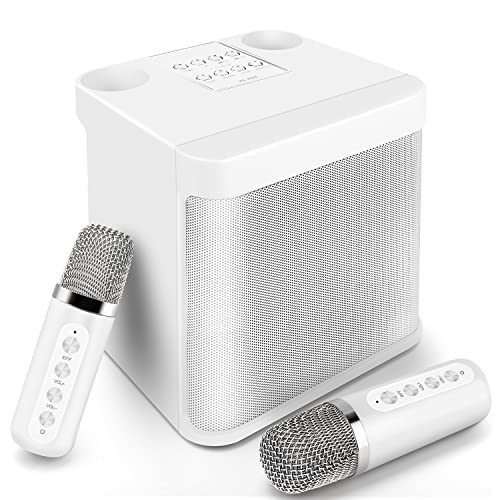 Karaoke Machine With 2 Wireless Microphone,Portable Bluetooth Speaker With Hd Sound Pa System Support Echo And Vocal Cut,Usb,Sd, Aux Input For Party, Meeting, Wedding, Home And Outdoor (White) #TOP3