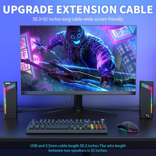 Computer Speakers, PC Speaker, Gaming Speakers for PC Computer Laptop Desktop Monitor, RGB Speakers with Touch Sensitive Lighting, USB Powered 3.5mm Aux(Package Only Two Speaker, No Soundbar) - Image 5
