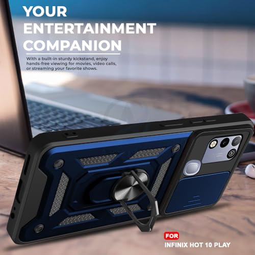 Image of AESTMO Tough Armor Infinix hot 10 Play Bumper Back Case Cover | Ring Holder & Sliding Camera Shield Cover | 360 Degree Protection Back Case Cover for Infinix hot 10 Play (Blue)