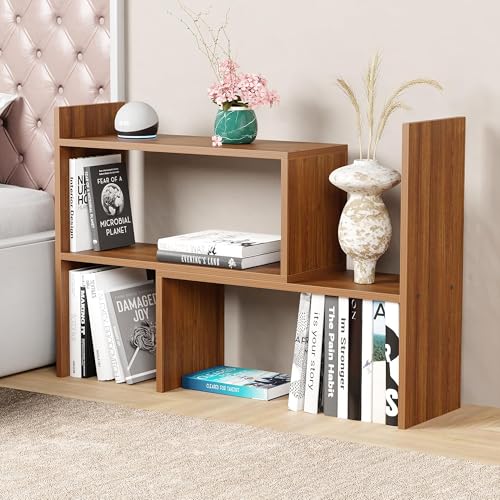 Image of Lukzer MR-011 Oak Brown Adjustable 5-Tier Bookshelf | Multi-Functional Storage Rack for Living Room, Bedroom, Home, Office & Kitchen|Engineered Wood Bookcase|121x61x24cm|DIY Bookshelves|Made in India