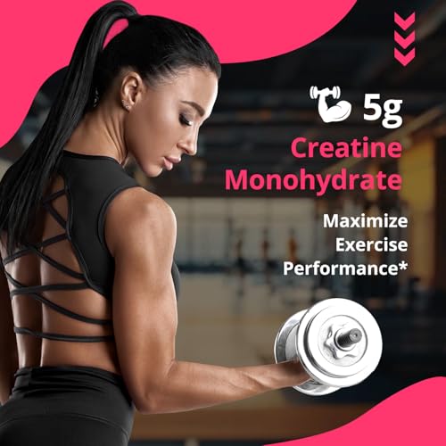 GlowEver Creatine for Women | 5g Creatine Monohydrate + 4g Collagen Peptides Complex Creatine Powder | Sugar-Free, Gluten-Free, Non-GMO, Easily Soluble | Raspberry, 30 Servings