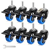 Humagineer 50mm Möbelrollen mit Bremse, M10 x 1,5x 30mm (Schaftdurchmesser 9.5mm), Rollen für Möbel Tragfähigkeit 67KG pro Stück, Schwerlastrollen Lenkrollen für Möbel, Grill, Wagen, Transport, 8 Pack