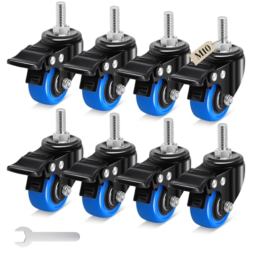 Humagineer 50mm Ruedas para Muebles Pesados con vástago roscado M10 x 1,5x 30mm, Ruedas Giratorias Carga 67KG por Rueda, 360°Ruedas Pivotantes Muebles, Barbacoas, Carritos, Transporte, Juego de 8