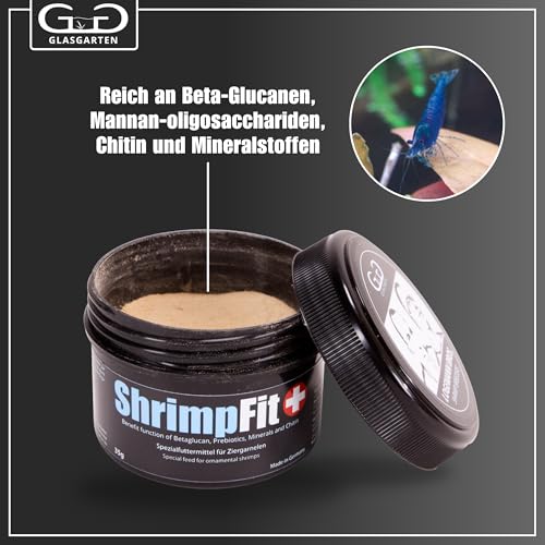 GlasGarten ShrimpFit | 35g – Spezialfutter für Ziergarnelen, Immunbooster für verbesserte Abwehrkräfte, enthält wichtige Wirkstoffe wie Beta-Glucane, Mineralien & Chitin