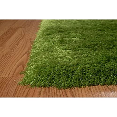 Image of Hand Made Fluffy Area Square Rug for Living Room with 2 Inch Pile Height - 4x4 Feet Light /Green Color